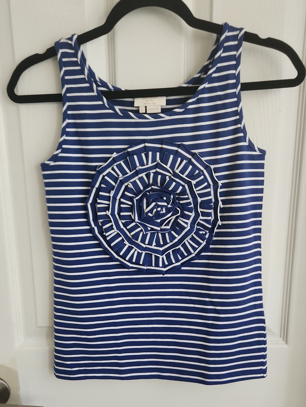 kate spade Blue & White Striped Tank Top with Rosette Front